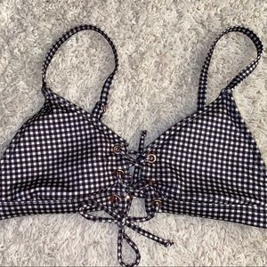 CHECKED FRONT LACED BIKINI TOP